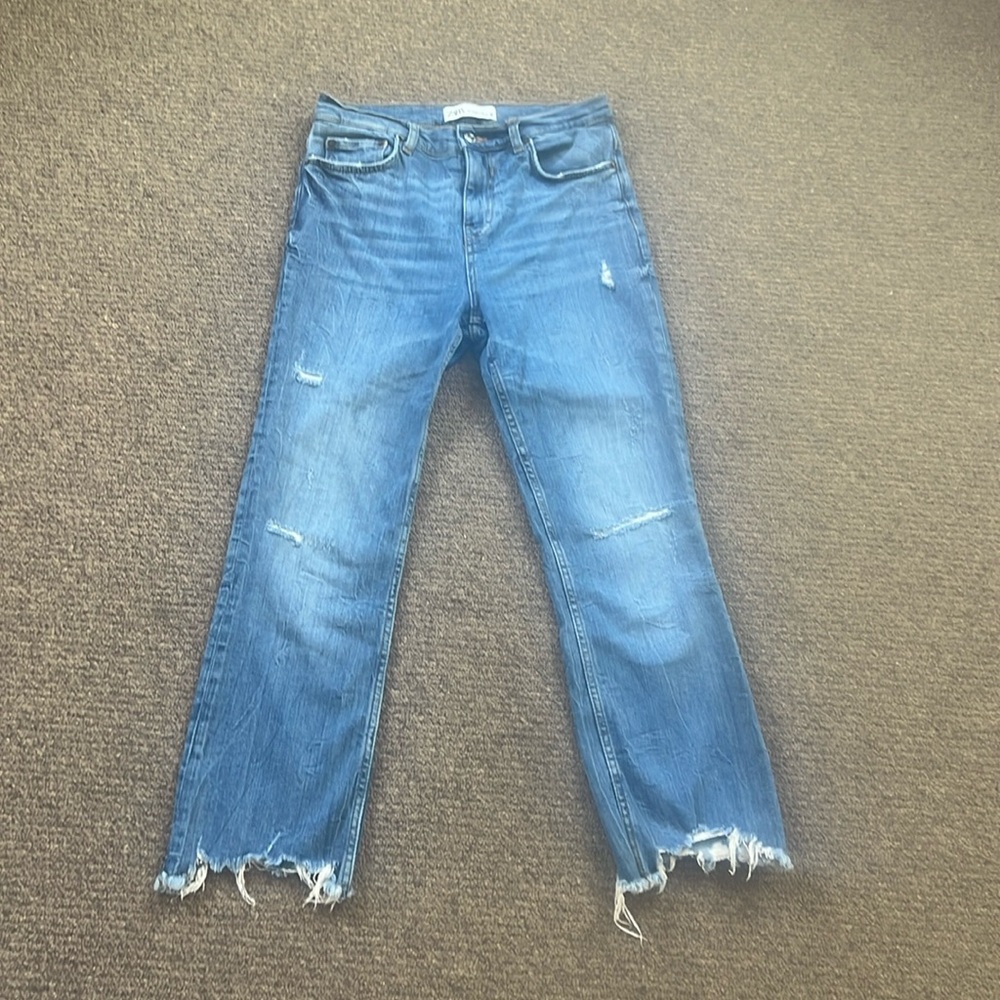 Zara Cropped Raw Hem Blue Jeans Size 2